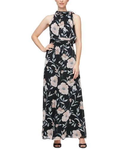 Sl Fashions Petite Floral-print Halter Dress - Black