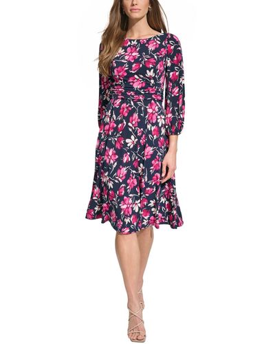 Jessica Howard Floral-print Ruched Midi Dress - Red