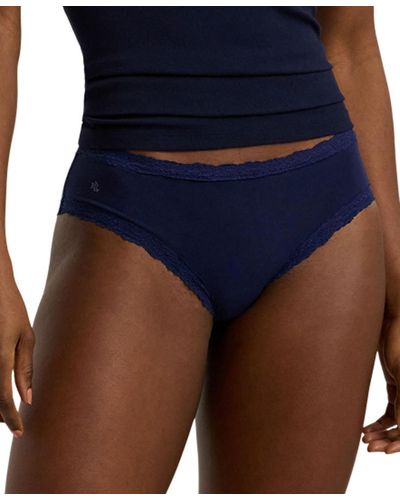 Lauren by Ralph Lauren Cotton & Lace Jersey Hipster Brief Underwear 4l0077 - Blue