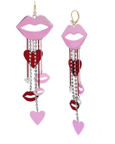 Betsey Johnson Faux Stone Lips Chandelier Earrings - Pink