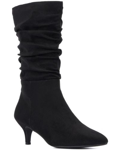 New York & Company Mette- Kitten Heel Ruched Pointy Boots - Black