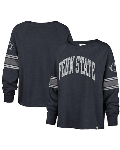 '47 Distressed Penn State Nittany Lions Allie Modest Raglan Long Sleeve Cropped T-shirt - Blue