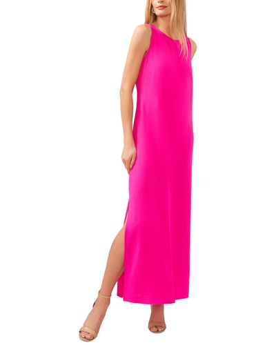 Msk Round-neck Sleeveless Side-slit Maxi Dress - Pink