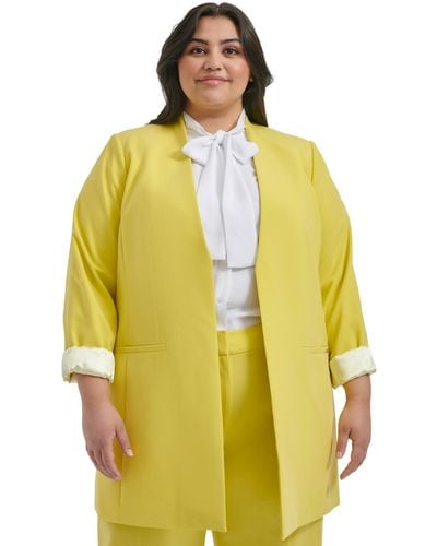 Calvin Klein Plus Size Solid Open Front Topper Jacket - Yellow