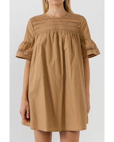 English Factory Lace Detail Mini Dress - Brown