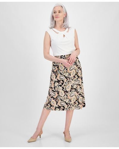 Kasper Paisley-print Pull-on Midi Skirt - White