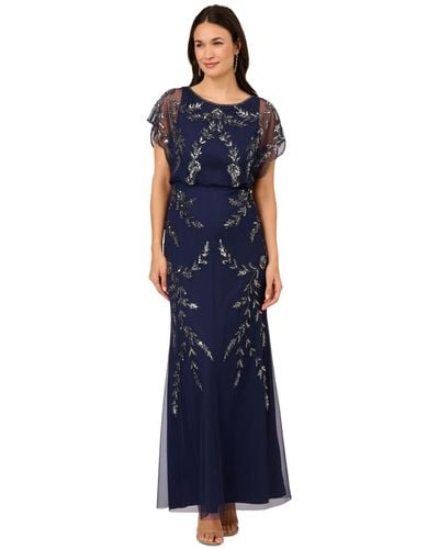 Adrianna Papell Private Label Beaded Flutter Blouson Gown - Blue