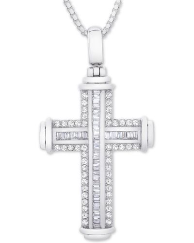 Macy's Diamond Cross 22" Pendant Necklace (1 Ct. T.w. - Metallic