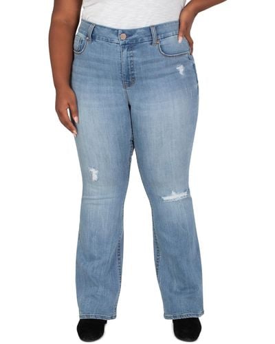 Seven7 Plus Size Tummyless High Rise Flare Jeans - Blue