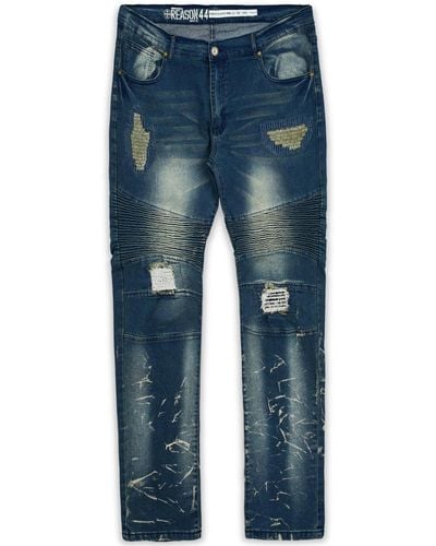 Reason Big And Tall Mulberry Moto Skinny Denim Jeans - Blue