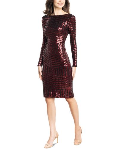 Dress the Population Emery Sequin Stripe Long Sleeve Cocktail Dress - Gray