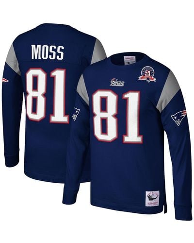 Mitchell & Ness Randy Moss New England Patriots Retired Player Name And Number Long Sleeve Top - Blue