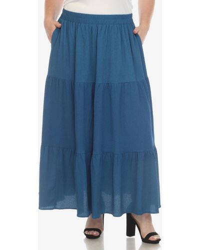 White Mark Plus Size Pleated Tiered Maxi Skirt - Blue