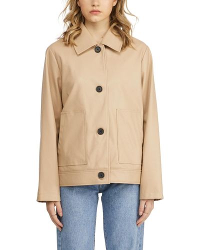 NVLT Faux Leather Button Opened Jacket - Natural