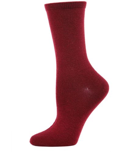Memoi Flat Knit Cashmere Crew Socks - Red