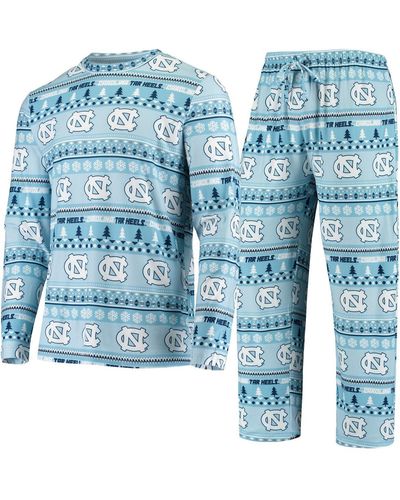 Concepts Sport North Carolina Tar Heels Ugly Sweater Knit Long Sleeve Top And Pant Set - Blue