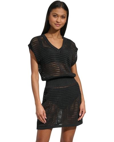 DKNY Crochet Cotton Cover-up Dress - Black
