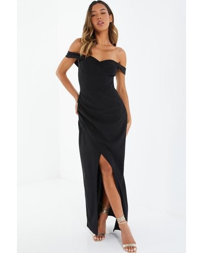 Quiz Ruched Bardot Wrap Maxi Dress - Black