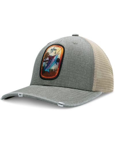 Guy Harvey Sublimated Dominica Patch Distressed Trucker Hat - Metallic