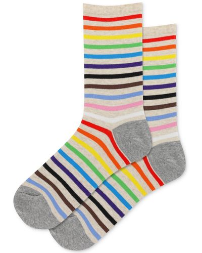 Hot Sox Rainbow Striped Crew Socks - Gray