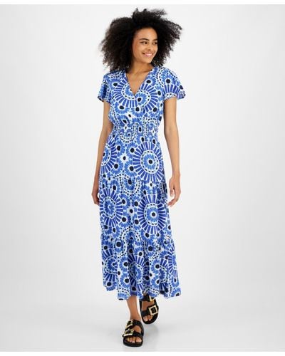 Tinsel Petite Print Short-sleeve Maxi Dress - Blue