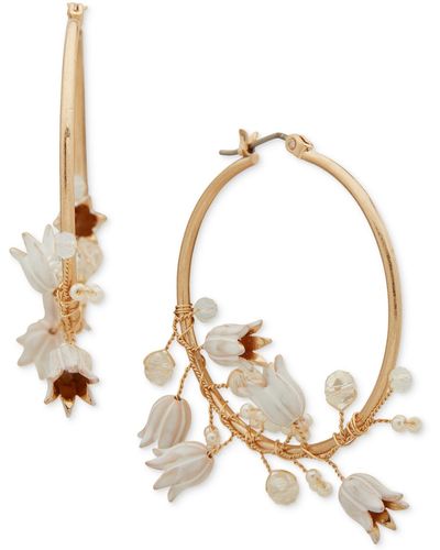 Lonna & Lilly Gold-tone Bead & Flower Statement Hoop Earrings - Metallic