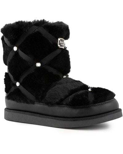 Juicy Couture Knockout Faux Fur Cozy Winter & Snow Boots - Black