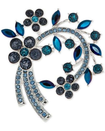 Anne Klein Stone Flower Cluster Arched Pin - Blue