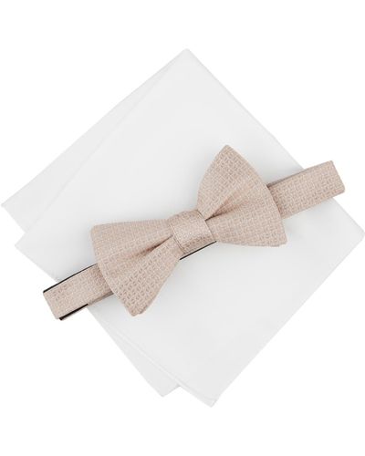 Alfani Dawson Textured Bow Tie & Solid Pocket Square Set - White