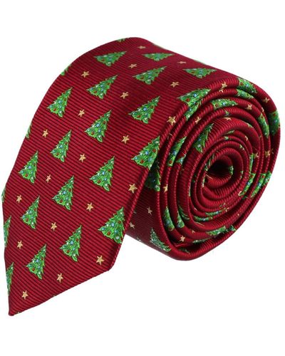 Trafalgar Oh Christmas Tree Novelty Silk Necktie - Red