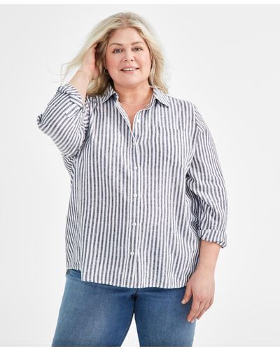 Style & Co. Plus Size Striped Perfect Shirt - Blue