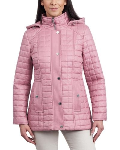 London Fog Hooded Quilted Water-resistant Coat - Pink
