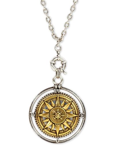 Patricia Nash Two-tone Compass 30" Long Pendant Necklace - Metallic