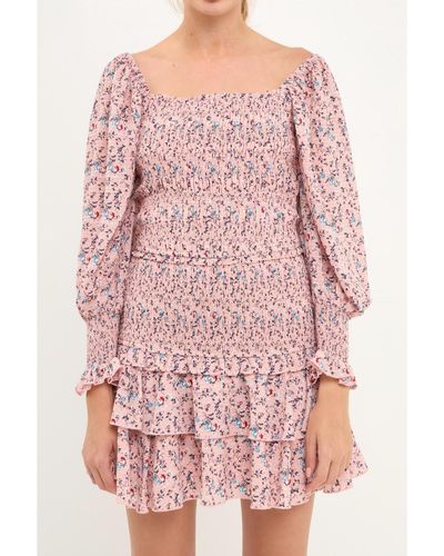 Free the Roses Floral Smocked Long Sleeve Top - Pink