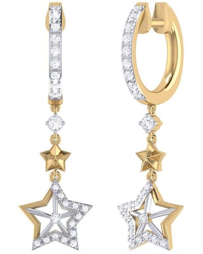 LuvMyJewelry Little Star Lucky Star Design Sterling Silver Diamond Hoop Earring - White