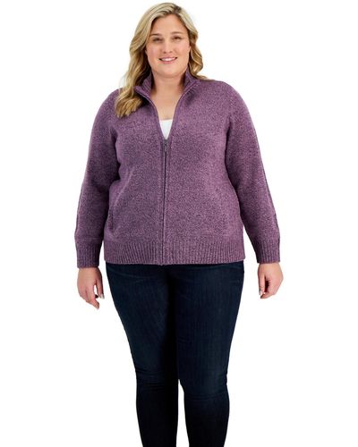 Karen Scott Plus Size Zip-front Sweater - Purple