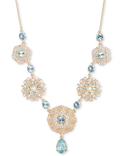 Marchesa Gold-tone Crystal & Imitation Pearl Flower Statement Necklace - Metallic