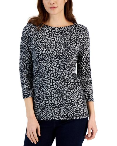 Style & Co. Small Textured Leopard Pima Boat-neck Top - Black