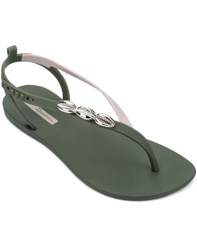 Ipanema Salty Ii Metallic Shell Detail Thong Sandals - Green