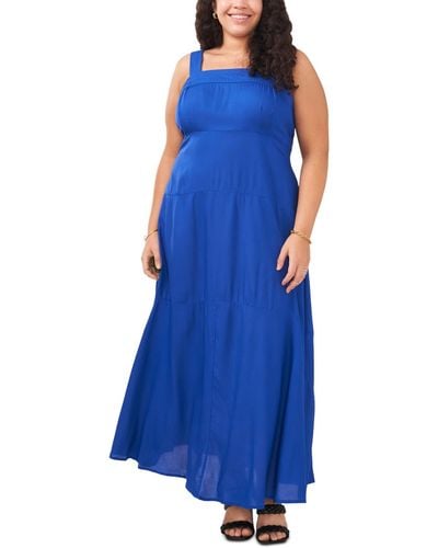 Vince Camuto Plus Size Smocked Back Tiered Sleeveless Maxi Dress - Blue