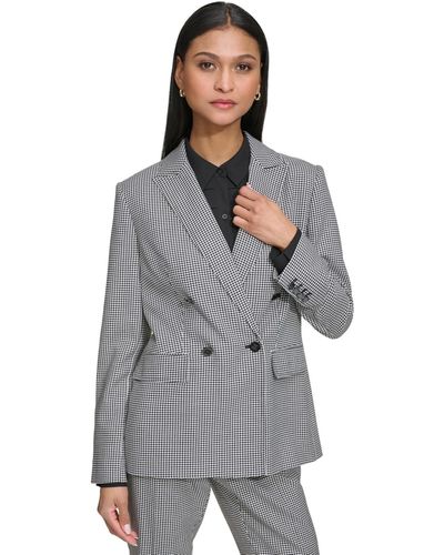 Karl Lagerfeld Gingham Double-breasted Blazer - Gray