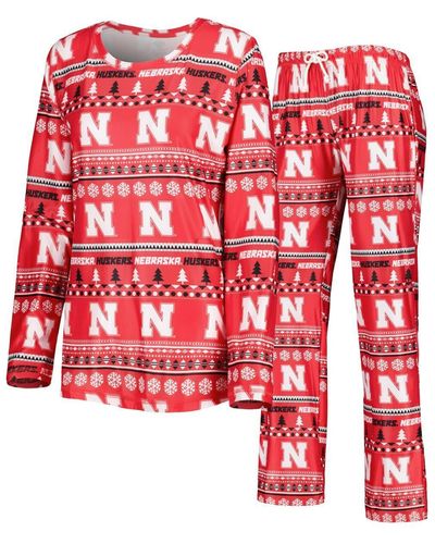 Concepts Sport Nebraska Huskers Holiday Long Sleeve T-shirt And Pants Sleep Set - Red