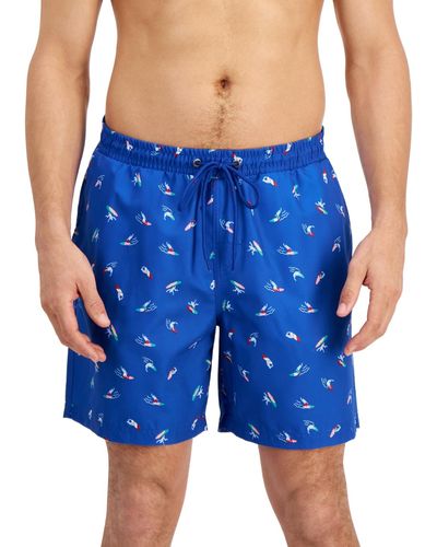 Club Room Surfer Party Printed Quick-dry 7" Swim Trunks - Blue