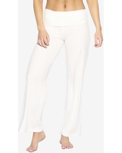 Felina Naturally Soft Wide Leg Roll Over Pant - White