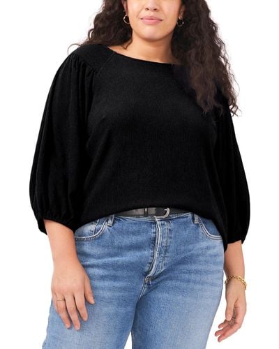 Vince Camuto Plus Size Puff 3/4-sleeve Knit Top - Black