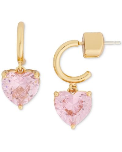 Kate Spade Gold-tone Heart Charm huggie Hoop Earrings - Pink