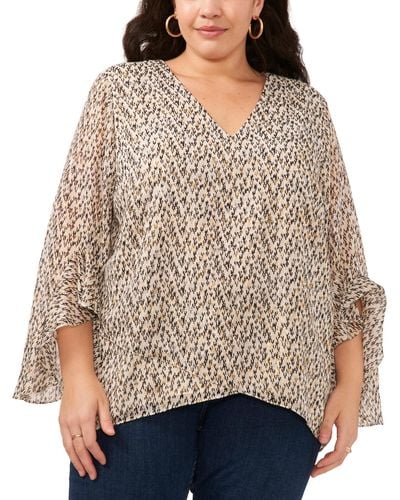 Vince Camuto Plus Size Printed Flutter-sleeve Blouse - Brown