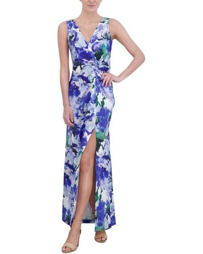 Eliza J Floral-print Twist-front Gown - Blue
