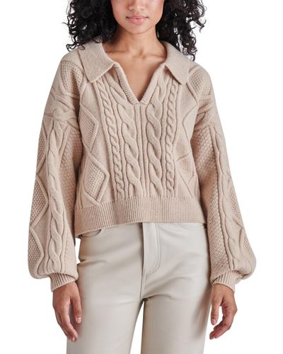 Steve Madden Cable-knit Long-sleeve Polo Sweater - Brown