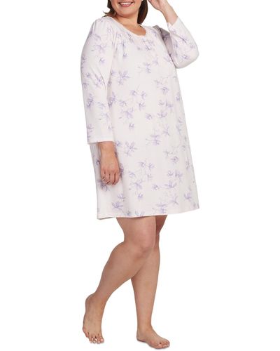Miss Elaine Plus Size Floral Lace-trim Nightgown - White